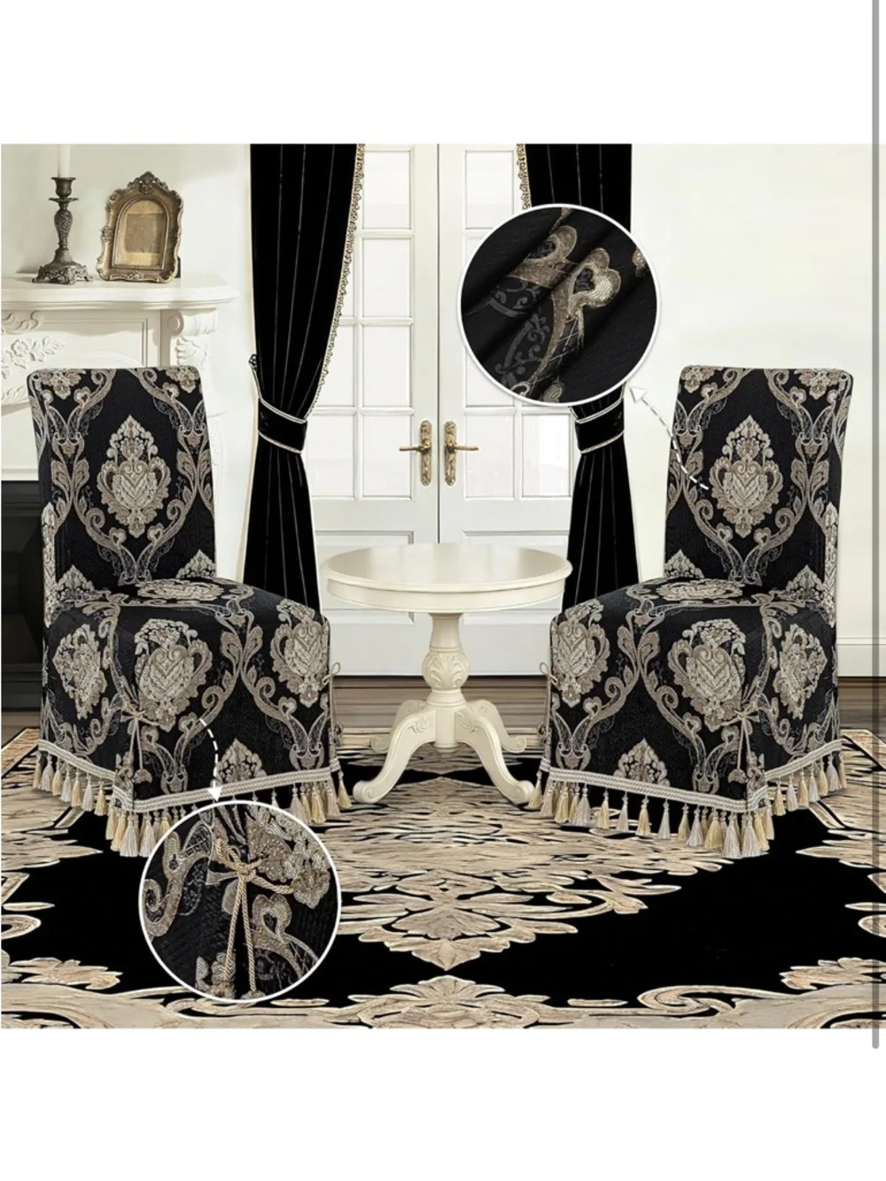 Adjustable Dining Chair Cover 1 Piece, Classic European Damask Removable 971-C